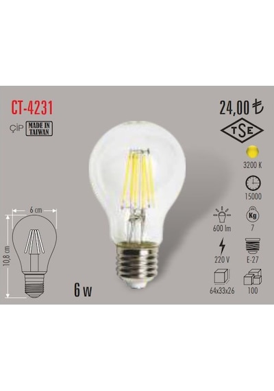 Cata Ct-4231 6 Watt Rustik Led Ampul Gün Işığı E27 Duy