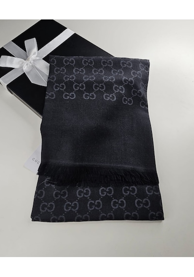 Miorel Scarfs İnce Kumaş G Desen Pamuklu Şal Yün İpek Şal 4 Mevsim Çift Taraflı Antrasit