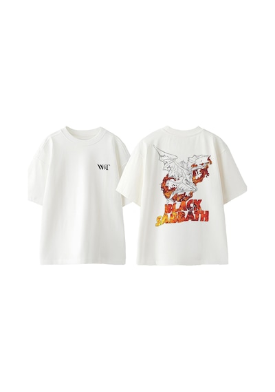 Thewert Black Sabbath Şeytan Tasarım Sırt Baskılı Pamuk Beyaz Oversize T-shirt