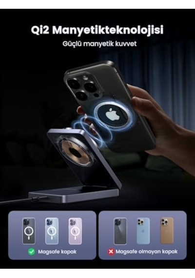 Magflow Qi2 Sertifikalı 15w İphone Şarj İstasyonu, Magsafe İle Uyumlu 2&apos Si 1 Arada Manyetik Şarj İstasyonu, İphone 16,16 Pro,16 Pro Max,15,14,13,airpods İçin Katlanabilir Kablosuz Şarj Cihazı