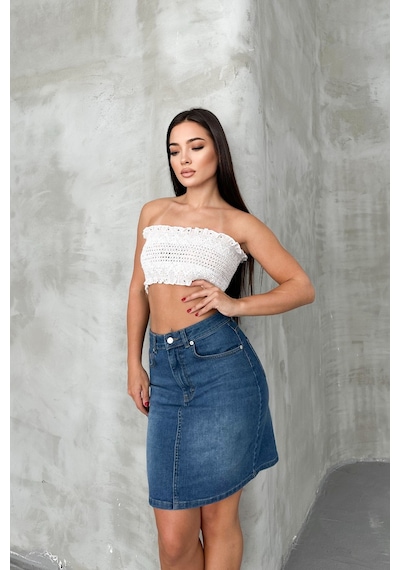 HLT Jeans Açık Mavi Kadın Regular Fit Yüksek Bel Orta Boy Denim Kot Etek Alice-4003 Açık Mavi