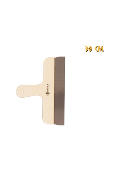 İzmir Fırça Ahşap Eğri Saplı Çelik Spatula - 30 Cm.