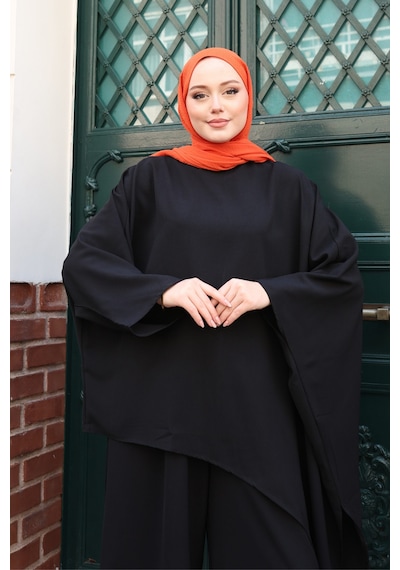 Balenbi Kadın Linda Kumaş Asimetrik Tunik Bol Paça Pantolon Oversize Tesettür Takım 1231 Siyah Balenbi Kadın Linda Kumaş Asimetrik Tunik Bol Paça Pantolon Oversize Tesettür Takım 1231 Siyah