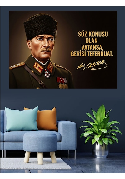 Atatürk Portresi Ve Sözü Dekoratif Kanvas - Mdf Ahşap Tablo