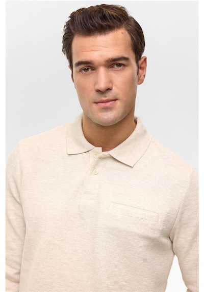 Süvari Bej Regular Armürlü Polo Yaka Sweatshirt Bej