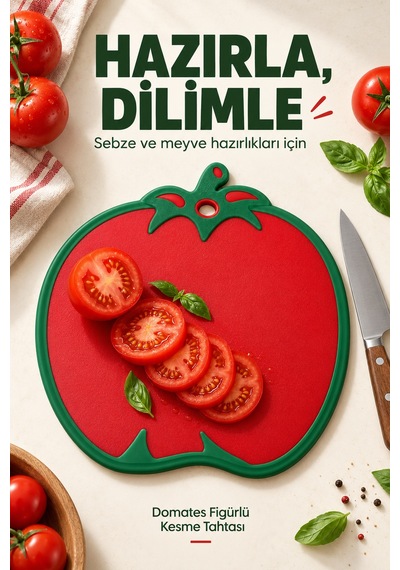 Domates Figürlü Kaydırmaz Kesme Tahtası 30 X 30 Cm Askılı Plastik Sebze Meyve Doğrama Panosu Kırmızı