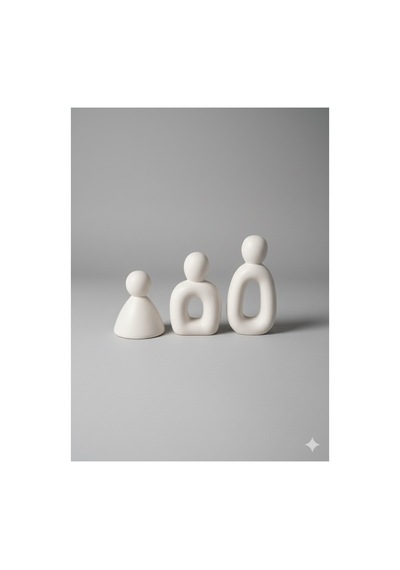 Dekoratif Soyut İnsan Figürlü Üçlü Aile Set