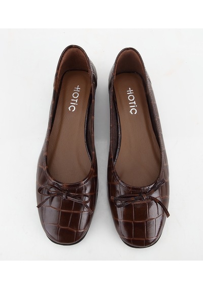 Hotiç Kadın Deri Kahverengi Kroko Baskılı Fiyonk Detaylı Babet 01ayh336540a480 01ayh336540a480