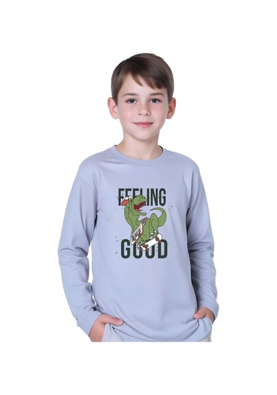Fyk Kids Erkek Çocuk Dinozor Baskılı Yuvarlak Yaka Sweatshirt Gri