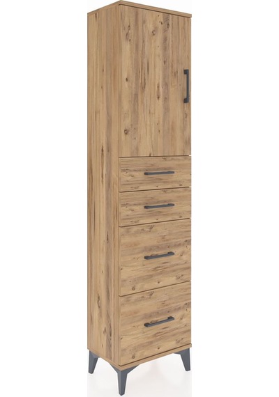 Arges Dolap Tek Raflı 4 Çekmeceli Tek Kapaklı 44x30x182 Çam-çam Çam