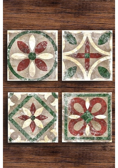 Doğaltaş Bardak Altlığı 4'lü Set - Eskitme Desenli Doğal Taş Bardak Altı Çok Renkli