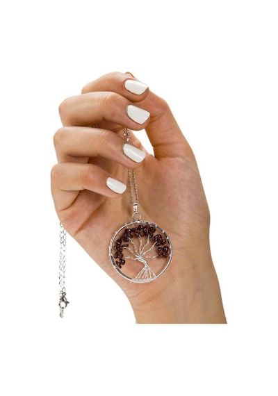 Erilsa Sertifikalı Doğal Lal - Garnet - Granat Taşı Hayat Ağacı Kolye Çok Renkli