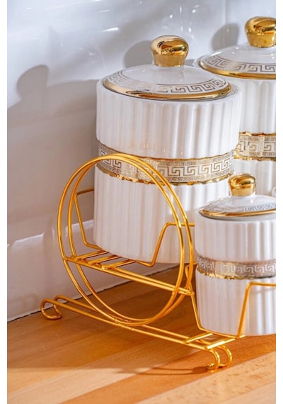 Acar Eva Gold Metal Standlı Baharatlık 7'li Çok Renkli