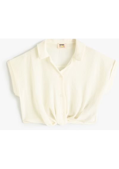 Koton Crop Gömlek Kısa Kollu Önden Bağlamalı Beyaz 4skg60097aw Beyaz
