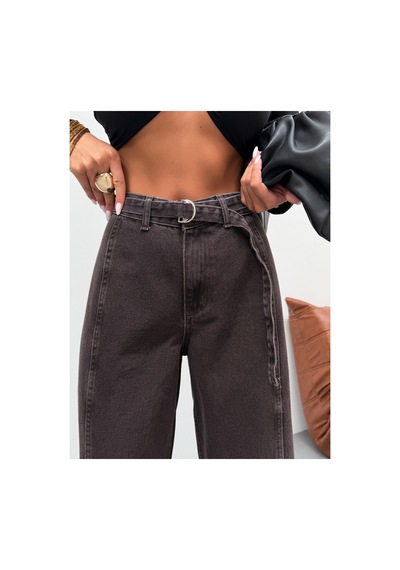 Kene Jeans Kemer Kuşaklı Kahve Taş Yıkama Ön Detaylı Denim Palazzo Pantolon Kahverengi Kene Jeans Kemer Kuşaklı Kahve Taş Yıkama Ön Detaylı Denim Palazzo Pantolon Kahverengi