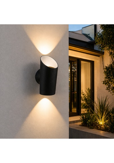 Forlife Fl-1710 2x3w Led Duvar Apliği 3200k Günışığı Petunya Metal Bahçe Duvar Lambası Ip64 Dış Mekan Siyah