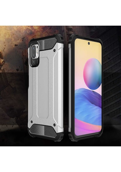 Noktaks - Xiaomi Uyumlu Xiaomi Redmi Note 10 5g - Kılıf Çift Katman Zırh Tank Crash Military Kapak - Gri