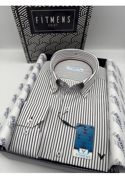 Slim Fit Uzun Kol Premium Çizgili Yaka Düğmeli Hediye Kutulu Erkek Gömlek Fs-004440 - Siyah-3175 Slim Fit Uzun Kol Premium Çizgili Yaka Düğmeli Hediye Kutulu Erkek Gömlek Fs-004440 - Siyah-3175