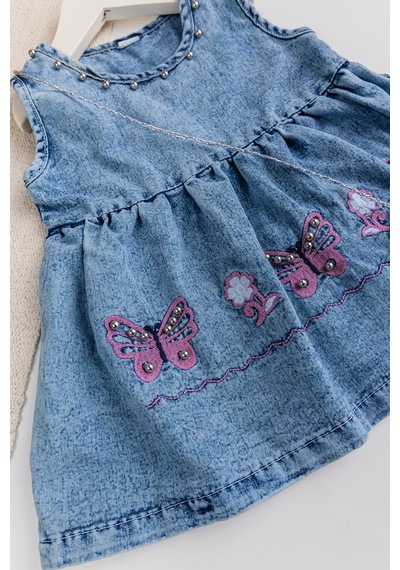 Babymod Kelebek İşlemeli Boncuklu Çanta Hediyeli Kız Bebek Kot Elbise Jean Jile Mavi Babymod Kelebek İşlemeli Boncuklu Çanta Hediyeli Kız Bebek Kot Elbise Jean Jile Mavi