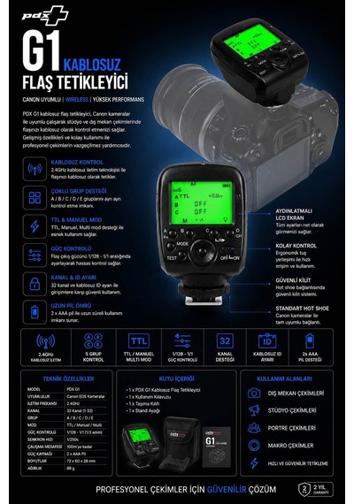 Pdx Kablosuz Flaş Tetikleyici G1 Canon Uyumlu Wireless