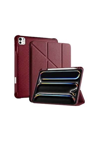 Ps Apple Uyumlu iPad Pro 13 İnç M5 / M4 Tri Folding Standlı Kılıf - Bordo Kapaklı Kılıf