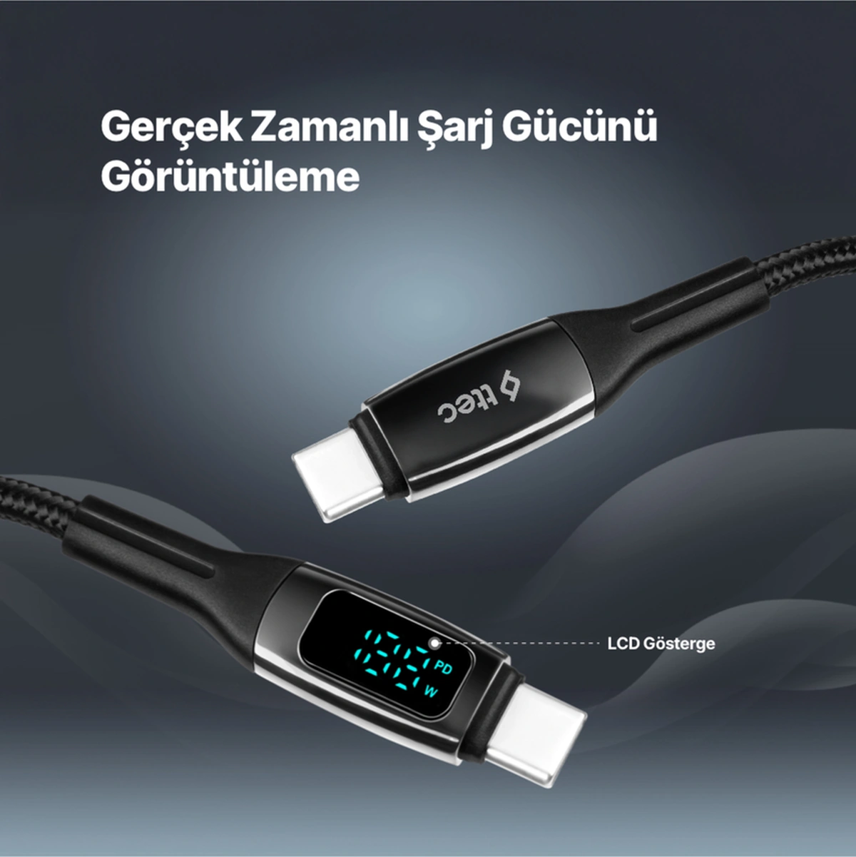 Alumicable Lcd Usb-c Usb-c 100w Pd/qc 150cm Hızlı Şarj/data Kablosu ,siyah