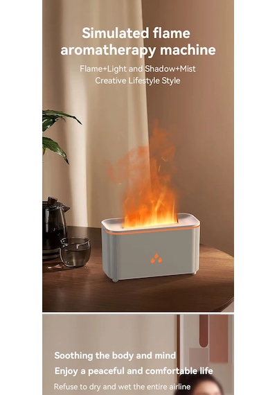 Alev Efektli Hava Nemlendirici Ve Aroma Difüzör Sessiz Çalışma, Led Işıklı Buhar Makinesi - X02-1
