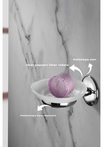 Krom Kaplama Yapışkanlı Mat Plastik Banyo / Tuvalet Katı Sabunluk S-104