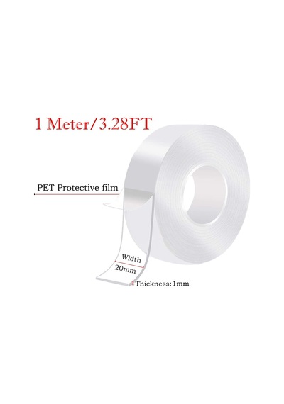 Çift Taraflı Nano Bant Extra Güçlü Yeniden Kullanılanilir Silikon Bant Şeffaf 1 Metre