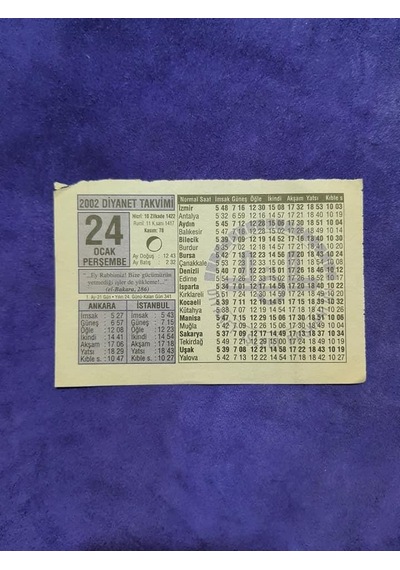 24 Ocak 2002 Takvim Yaprağı - Nostaljik Koleksiyonluk Takvim Yaprağı