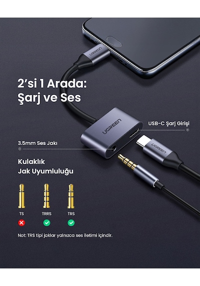 Ugreen Usb-c 3.5 Mm Kulaklık Ve Şarj Dönüştürücü, 50596 Diğer