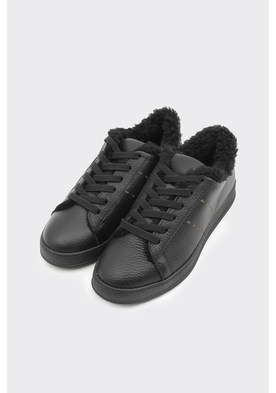 Derinet Hakiki Deri Comfort Taban Kürklü Kadın Sneaker Siyah Siyah