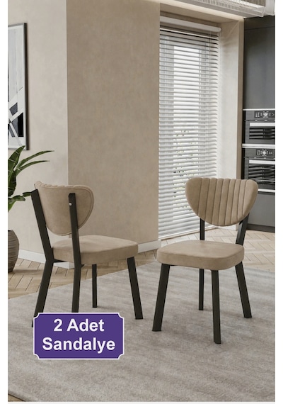 2 Adet Elma Sandalye Baby Face Kumaş Metal Iskelet Mutfak Yemek Masası Sandalyesi Cappuccino