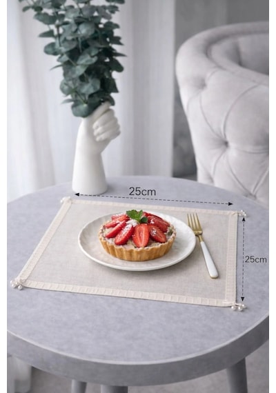 El İşlemesi Köşeleri İnci Detaylı Sunum Peçetesi 25x25 Cm 2 Adet Kırık Beyaz Köşe İncili
