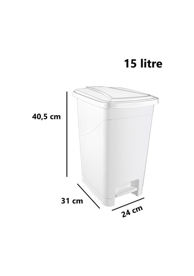Omnipazar Srl-3028 Slim Pedallı İç Kovalı Plastik Çöp Kovası 15 Litre Beyaz
