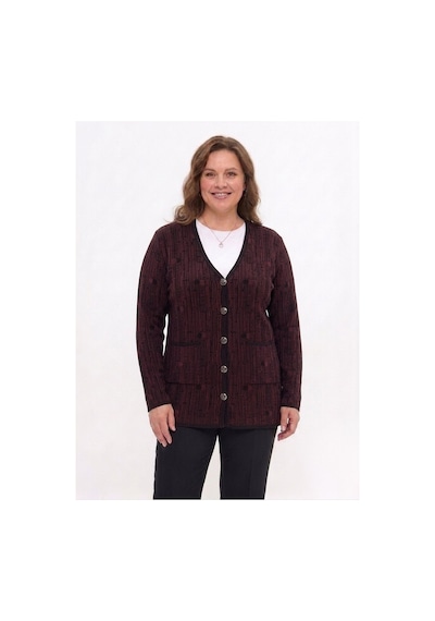 Onno Style Women Desenli Klasik Triko Düğmeli Ceket Siyah - Bordo