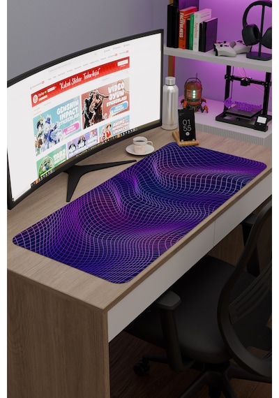 Vaporwave Grid Kaymaz Dikişli Kauçuk Oyuncu Mousepad V3 - 90x40 Xxl Gaming Mouse Pad Fare Altlığı
