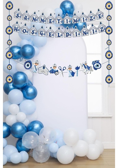 Sünnet Kutlama Seti 3lü Banner Ve Balon Zincir Set Mavi