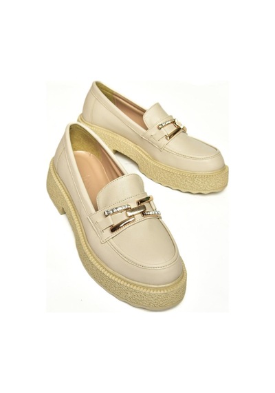 Fox Shoes T996198409 Bej Kalın Tabanlı Makosen Kadın Ayakkabı Bej-suni Deri Bej