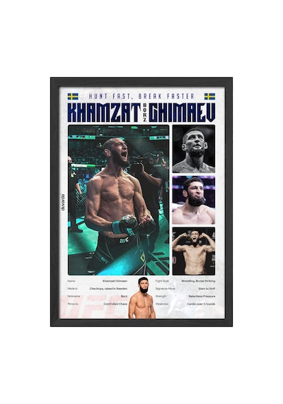 Khamzat Chimaev Ufc Siyah Ahşap Çerçeveli Poster, Dekoratif Dövüş Duvar Tablosu
