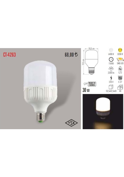 Cata Ct-4263 28 Watt Beyaz Işık Led Ampul Lamba