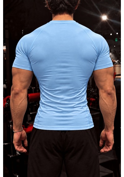 Genius Store Erkek Dalgıç Kumaş Compression Spor Tişört Muscle Body Fit Gym Antrenman T-shirt Compression-t-shirt Mavi