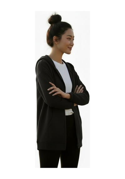 Lyvean Fermuarlı Üç İplik Penye Sweatshirt Siyah