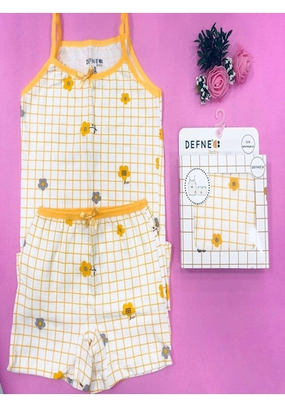 Defne Baby % 95 Pamuklu Kız Çocuk Atlet Boxer İç Çamaşır Takımı-601 Sarı