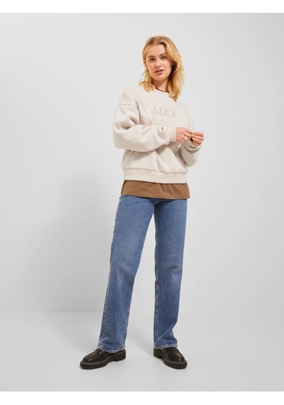 Jjxx Bisiklet Yaka Rahat Kesim Bej Kadın Sweatshirt 12250175 001