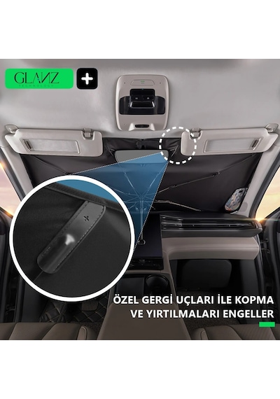 Glanz Premium Güneşlik Şemsiye Oto Katlanabilir Araba Ön Cam Gölgelik Güneş Koruyucu 145-79 CM