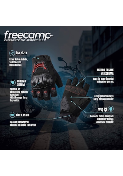 Freecamp Power Yarım Parmak Motosiklet Eldiveni En 13594:2015 Siyah/kırmızı Siyah-kırmızı