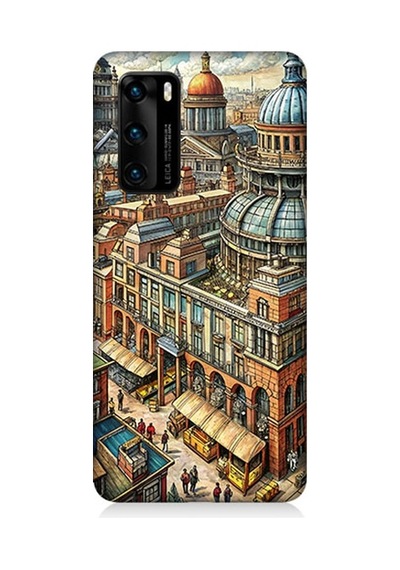 Huawei P40 Uyumlu Karikatür Tarihi Binalar Desenli Silikon Kılıf