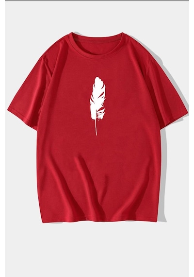 Unisex Tüy Baskılı T-shirt Kırmızı