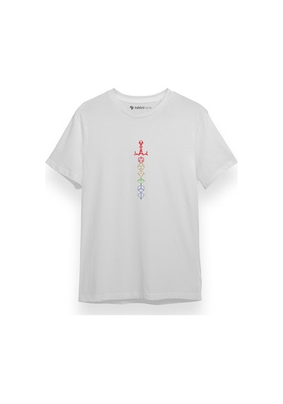 Dungeons And Dragons Rainbow Dice Sword Beyaz Kısa Kol Erkek Tshirt 001